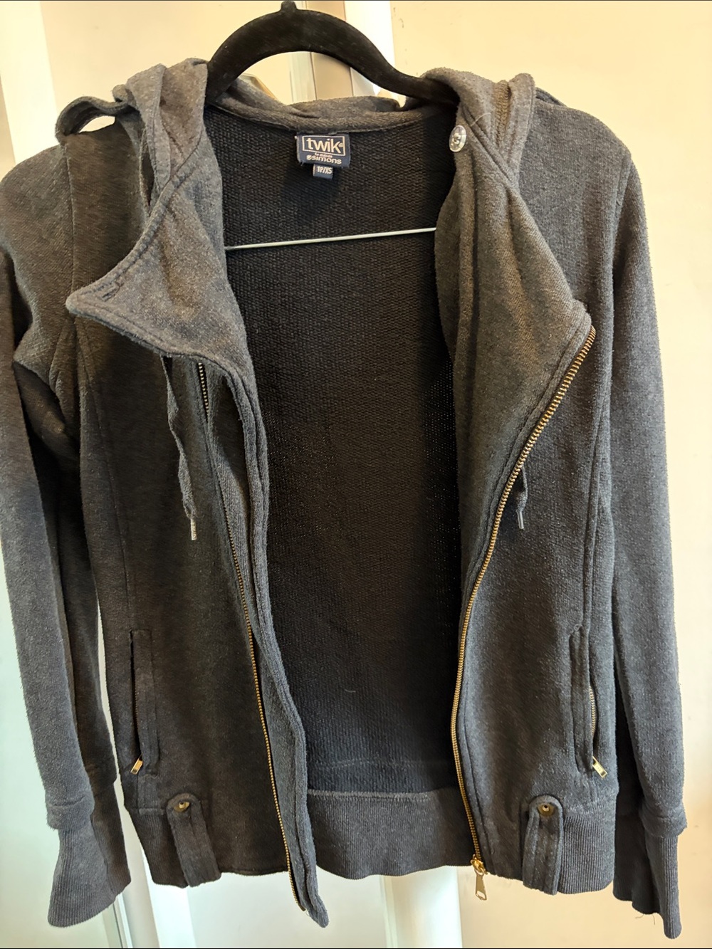 twik Charcoal Gray Hooded Zip Sweatshirt with Gold Hardware - Picture 3 of 5